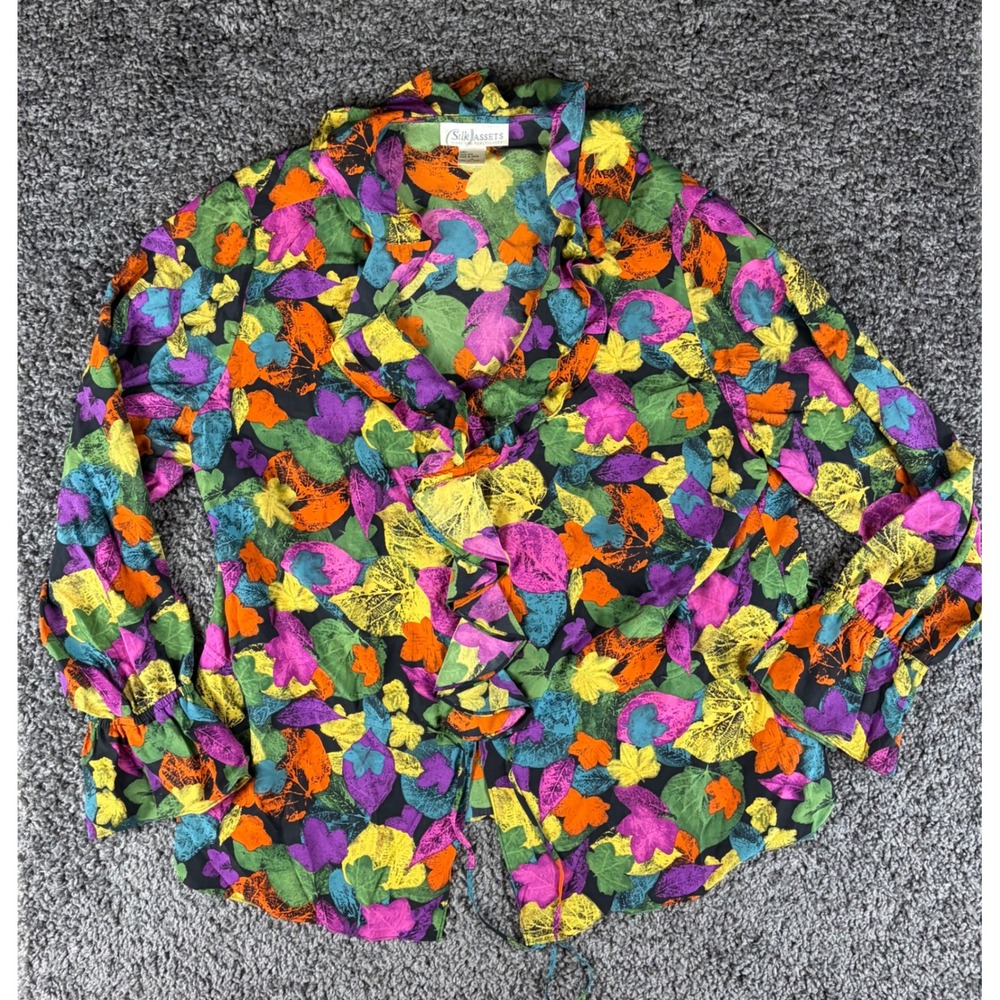 Silk Assets Diane Von Furstenberg 100% Silk Ruffle Leaf Blouse 1X Multi
